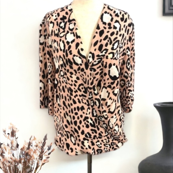 TOPSHOP LEOPARD PRINT V NECK BLOUSE SIZE 2 - Picture 1 of 7